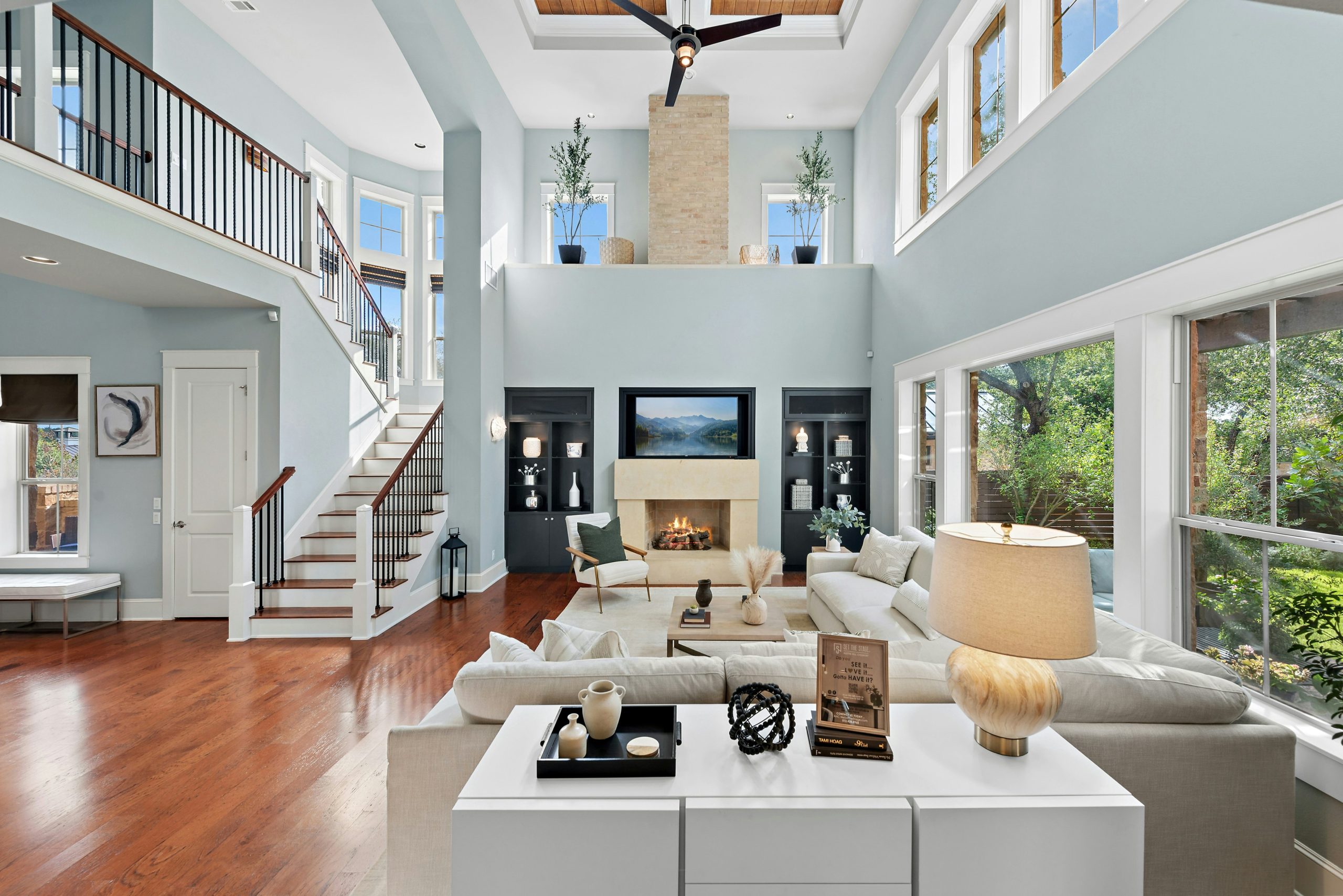 Great room with soaring ceilings and natural light